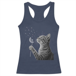 Cat Blowing Dandelion Racerback Tank Top Kitten Making A Wish Nature Art TS11 Navy Print Your Wear