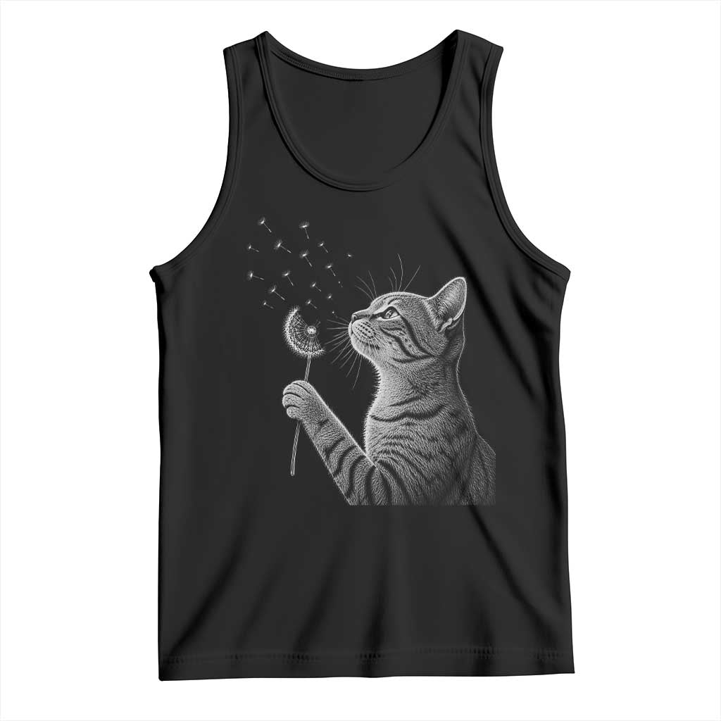 Cat Blowing Dandelion Tank Top Kitten Making A Wish Nature Art TS11 Black Print Your Wear