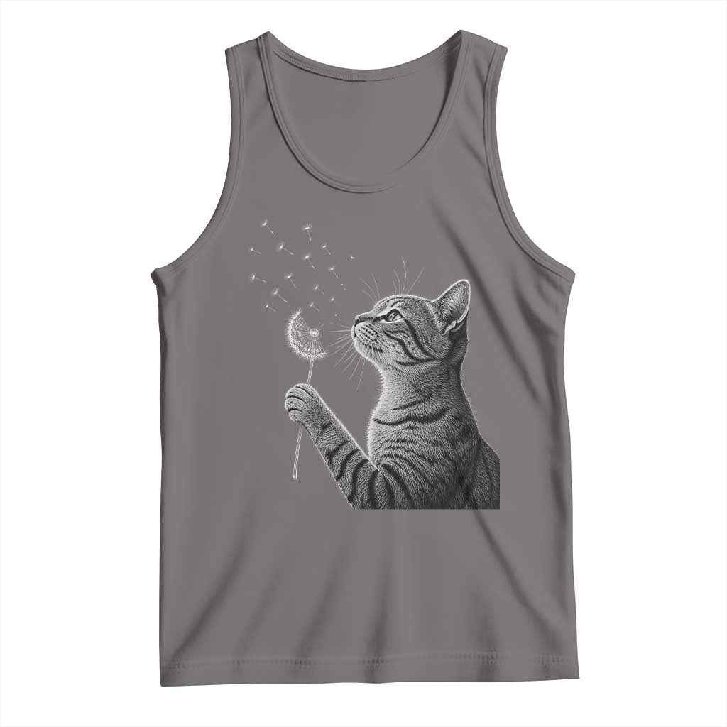 Cat Blowing Dandelion Tank Top Kitten Making A Wish Nature Art TS11 Deep Heather Print Your Wear