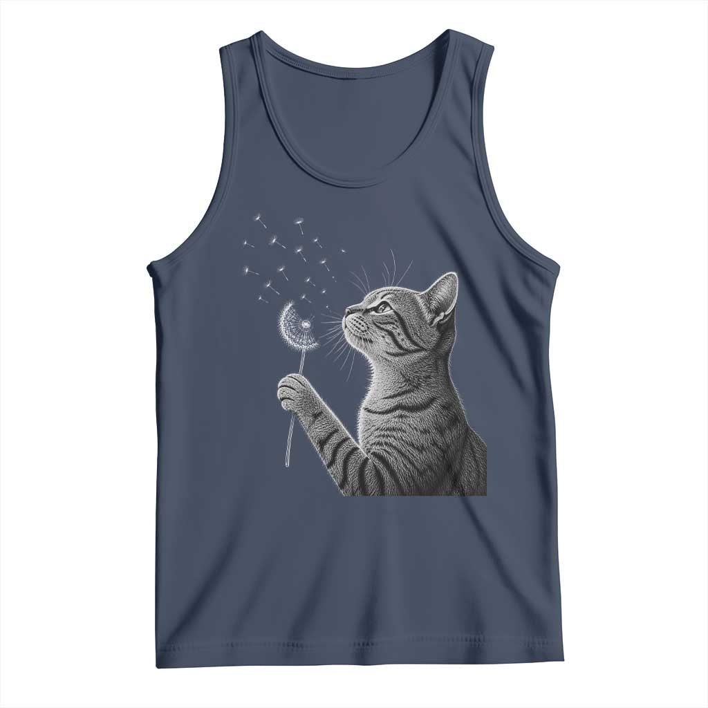 Cat Blowing Dandelion Tank Top Kitten Making A Wish Nature Art TS11 Navy Print Your Wear