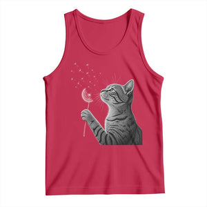 Cat Blowing Dandelion Tank Top Kitten Making A Wish Nature Art TS11 Red Print Your Wear