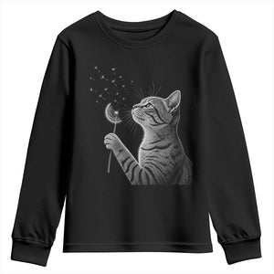 Cat Blowing Dandelion Youth Sweatshirt Kitten Making A Wish Nature Art TS11 Black Print Your Wear