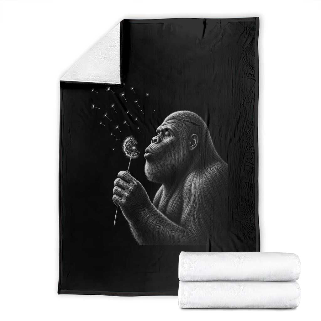 Bigfoot Blowing Dandelion Throw Blanket Funny Sasquatch Making A Wish TS11 Black Print Your Wear