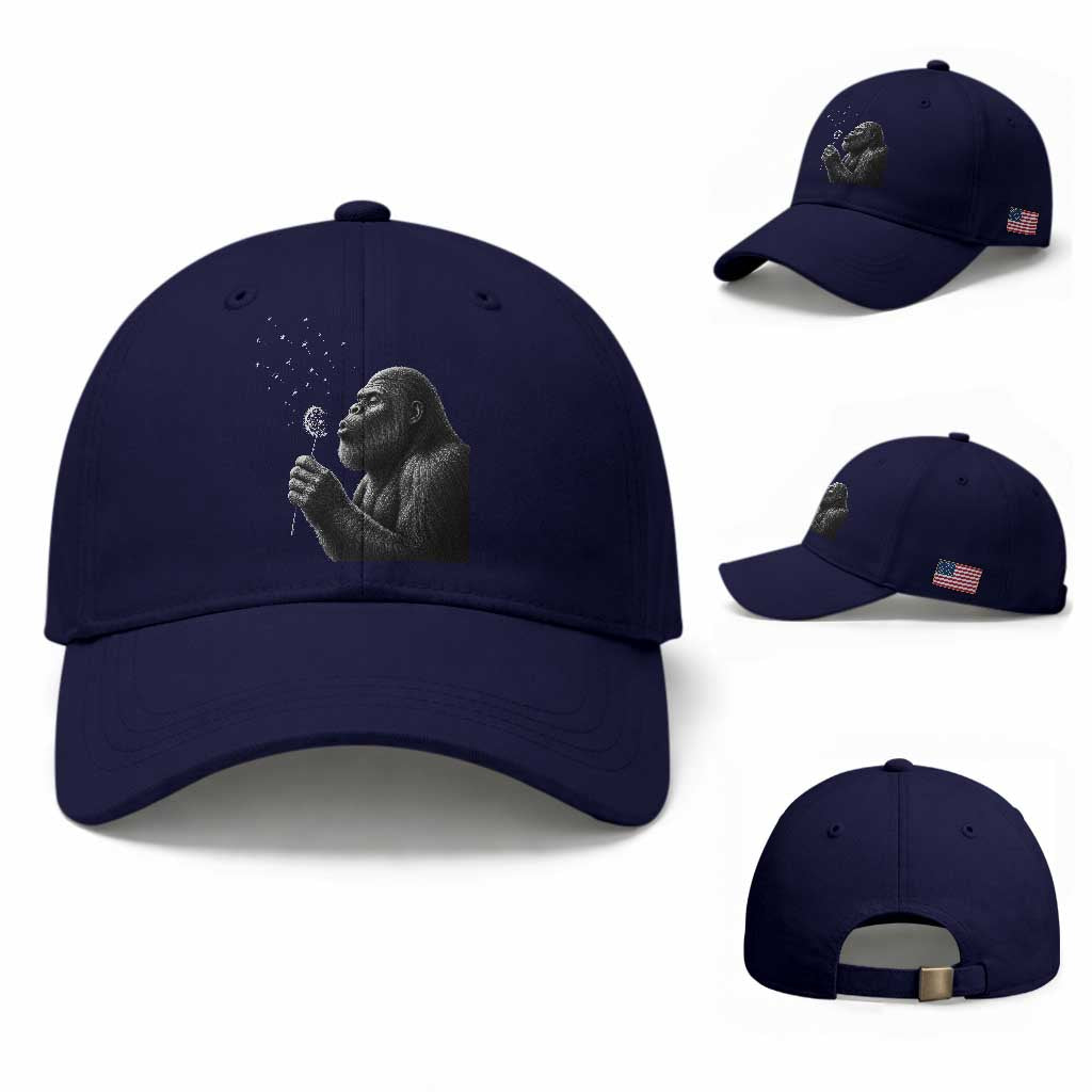 Bigfoot Blowing Dandelion Baseball Cap Funny Sasquatch Making A Wish TS11 Baseball Cap Universal Fit Dark Blue Print Your Wear