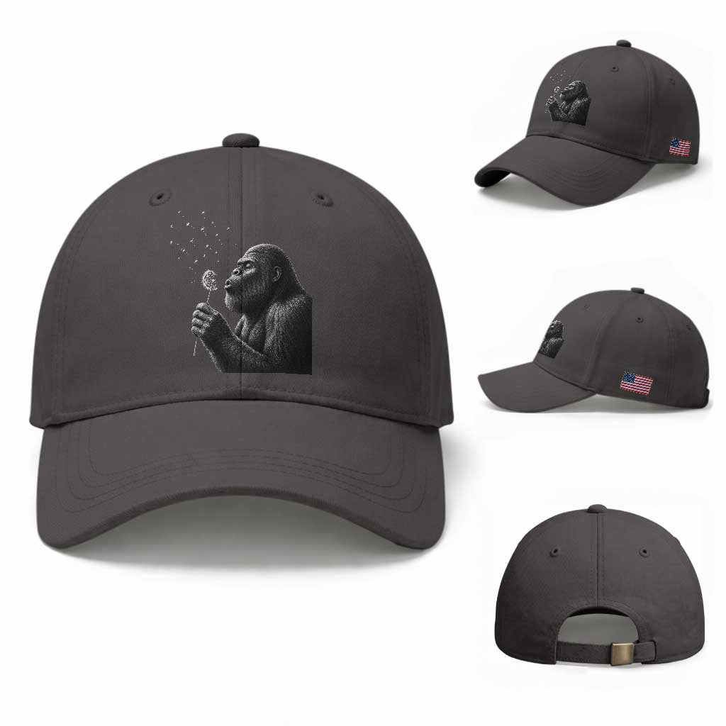 Bigfoot Blowing Dandelion Baseball Cap Funny Sasquatch Making A Wish TS11 Baseball Cap Universal Fit Dark Gray Print Your Wear