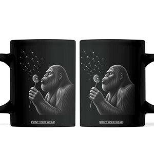 Bigfoot Blowing Dandelion Coffee Mug Funny Sasquatch Making A Wish TS11 Black Print Your Wear