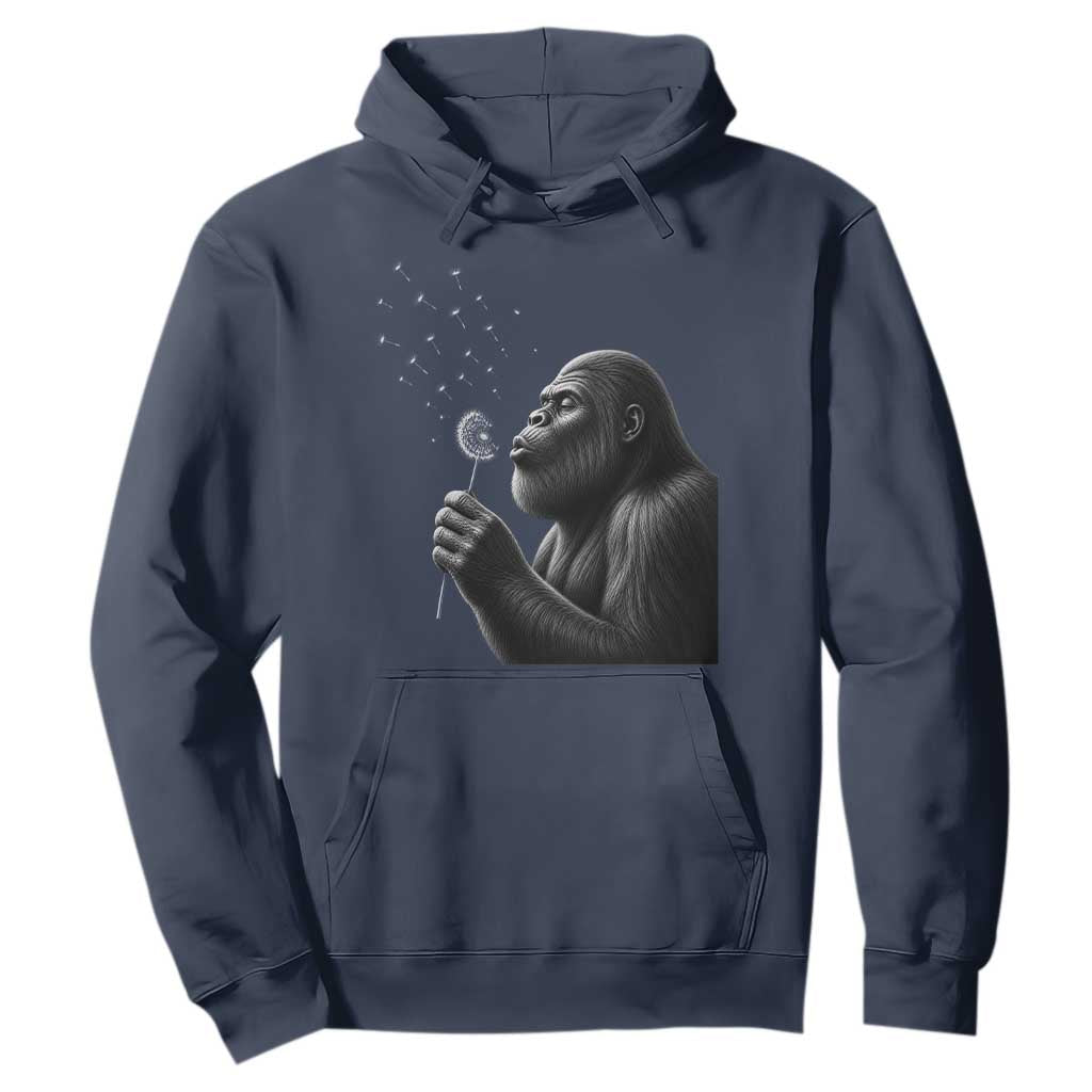 Bigfoot Blowing Dandelion Hoodie Funny Sasquatch Making A Wish TS11 Navy Print Your Wear