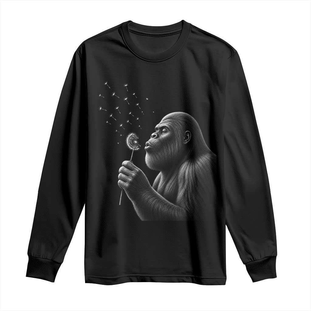 Bigfoot Blowing Dandelion Long Sleeve Shirt Funny Sasquatch Making A Wish TS11 Black Print Your Wear