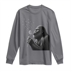 Bigfoot Blowing Dandelion Long Sleeve Shirt Funny Sasquatch Making A Wish TS11 Charcoal Print Your Wear