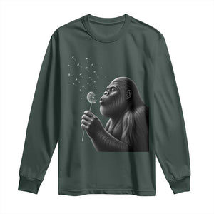 Bigfoot Blowing Dandelion Long Sleeve Shirt Funny Sasquatch Making A Wish TS11 Dark Forest Green Print Your Wear