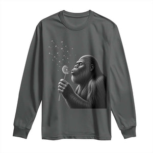 Bigfoot Blowing Dandelion Long Sleeve Shirt Funny Sasquatch Making A Wish TS11 Dark Heather Print Your Wear