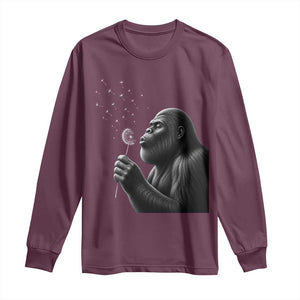 Bigfoot Blowing Dandelion Long Sleeve Shirt Funny Sasquatch Making A Wish TS11 Maroon Print Your Wear