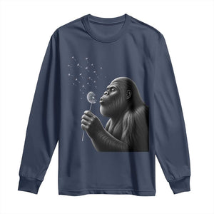 Bigfoot Blowing Dandelion Long Sleeve Shirt Funny Sasquatch Making A Wish TS11 Navy Print Your Wear