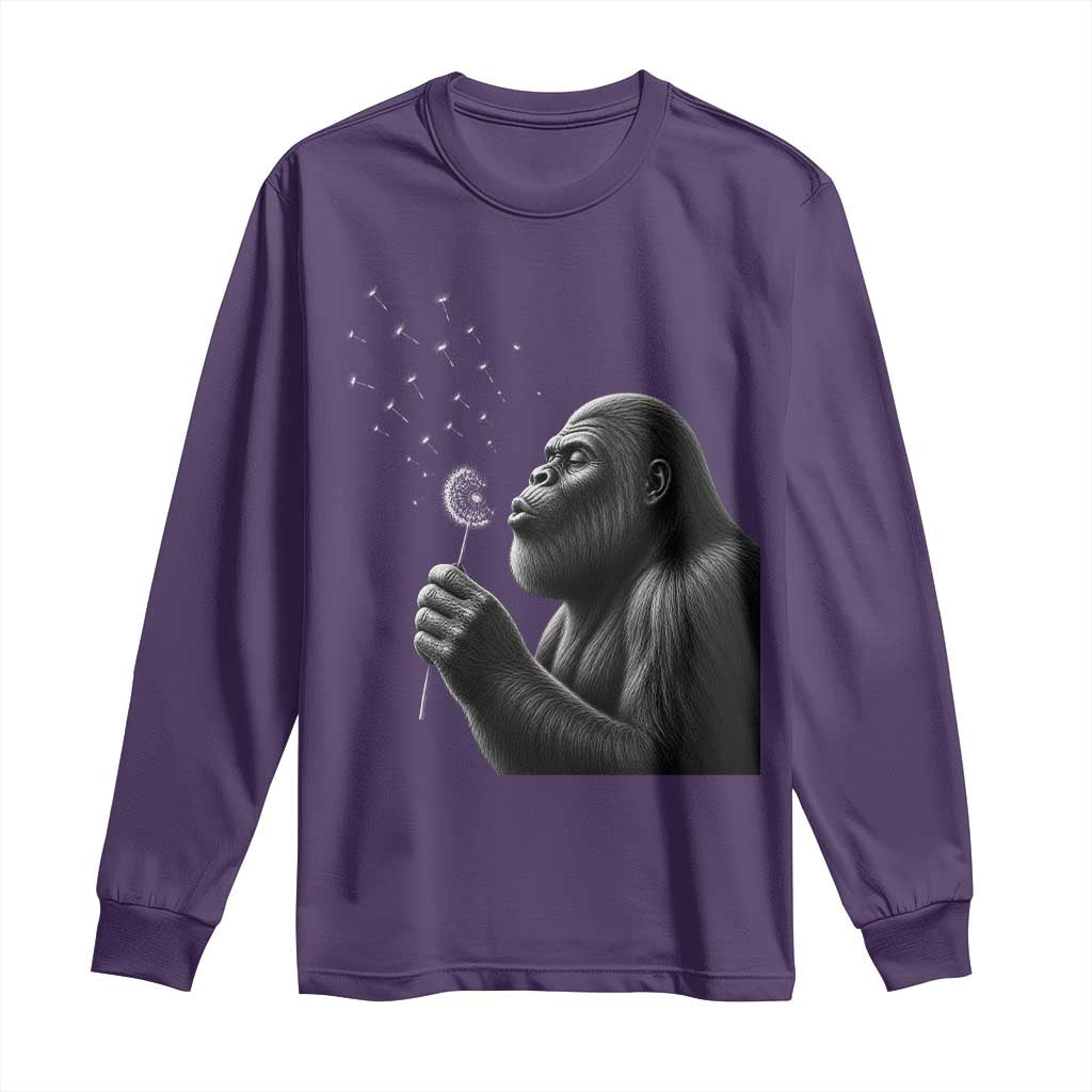Bigfoot Blowing Dandelion Long Sleeve Shirt Funny Sasquatch Making A Wish TS11 Purple Print Your Wear