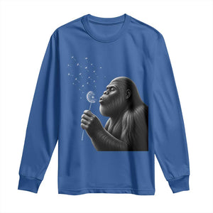 Bigfoot Blowing Dandelion Long Sleeve Shirt Funny Sasquatch Making A Wish TS11 Royal Blue Print Your Wear