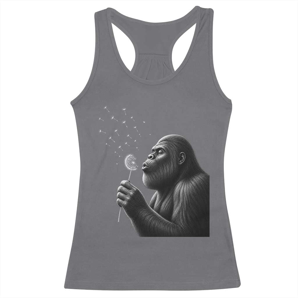 Bigfoot Blowing Dandelion Racerback Tank Top Funny Sasquatch Making A Wish TS11 Charcoal Print Your Wear