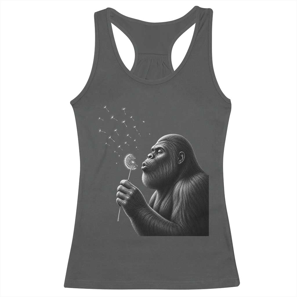 Bigfoot Blowing Dandelion Racerback Tank Top Funny Sasquatch Making A Wish TS11 Dark Heather Print Your Wear