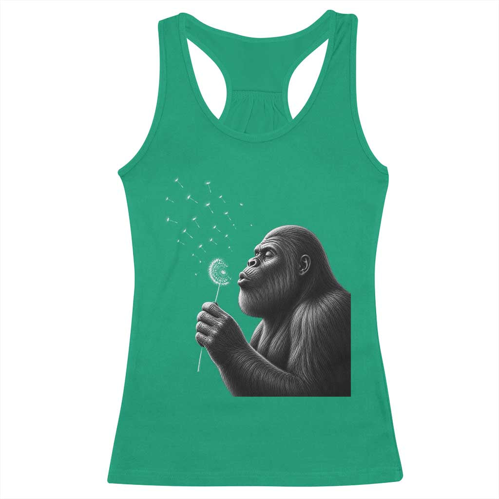 Bigfoot Blowing Dandelion Racerback Tank Top Funny Sasquatch Making A Wish TS11 Irish Green Print Your Wear