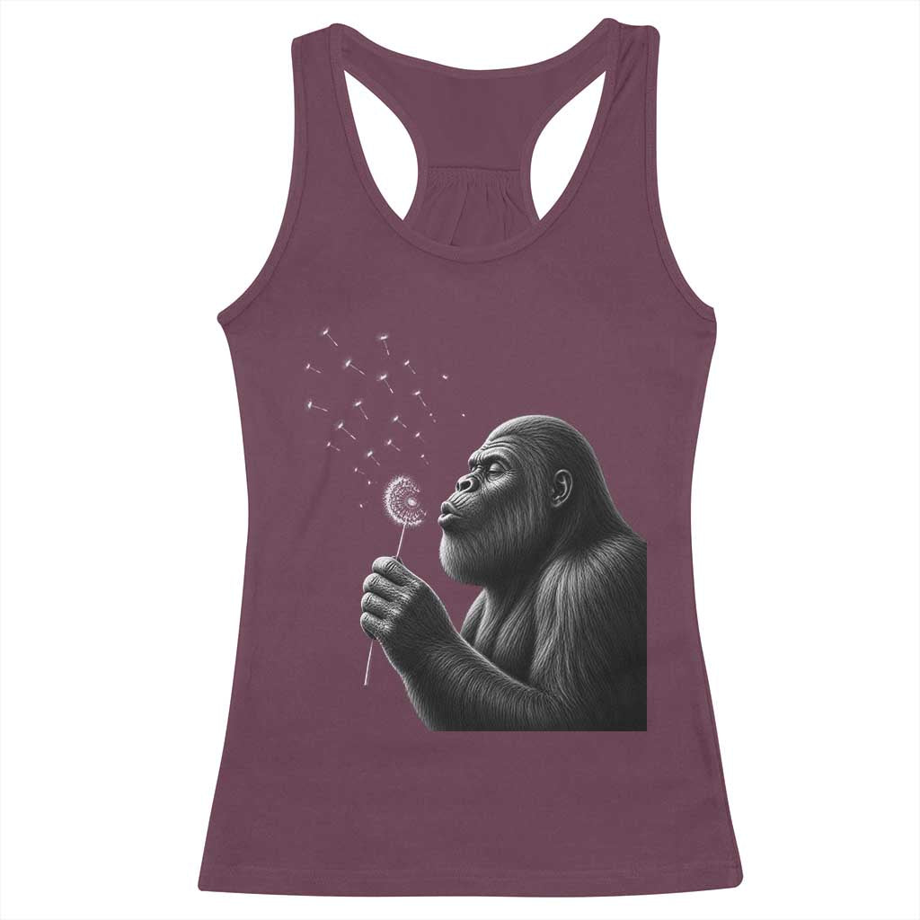 Bigfoot Blowing Dandelion Racerback Tank Top Funny Sasquatch Making A Wish TS11 Maroon Print Your Wear