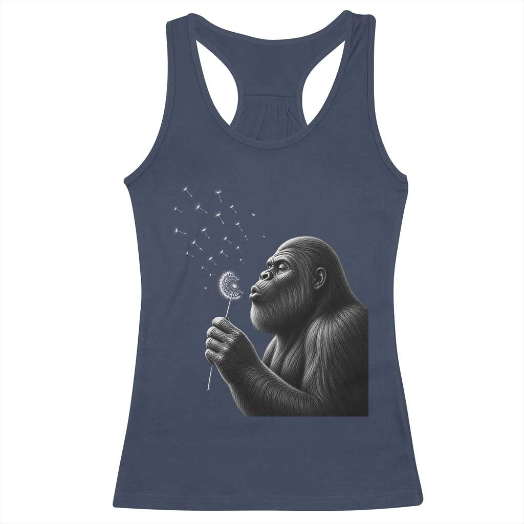 Bigfoot Blowing Dandelion Racerback Tank Top Funny Sasquatch Making A Wish TS11 Navy Print Your Wear