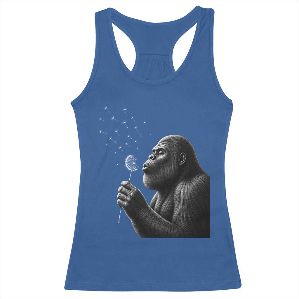 Bigfoot Blowing Dandelion Racerback Tank Top Funny Sasquatch Making A Wish TS11 Royal Blue Print Your Wear