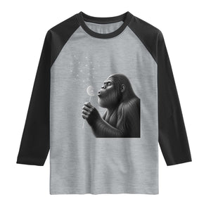 Bigfoot Blowing Dandelion Raglan Shirt Funny Sasquatch Making A Wish TS11 Heather Gray Black Print Your Wear