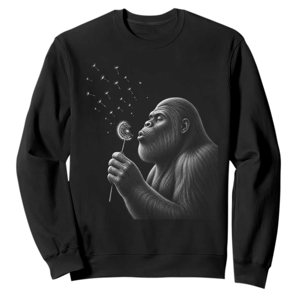 Bigfoot Blowing Dandelion Sweatshirt Funny Sasquatch Making A Wish TS11 Black Print Your Wear