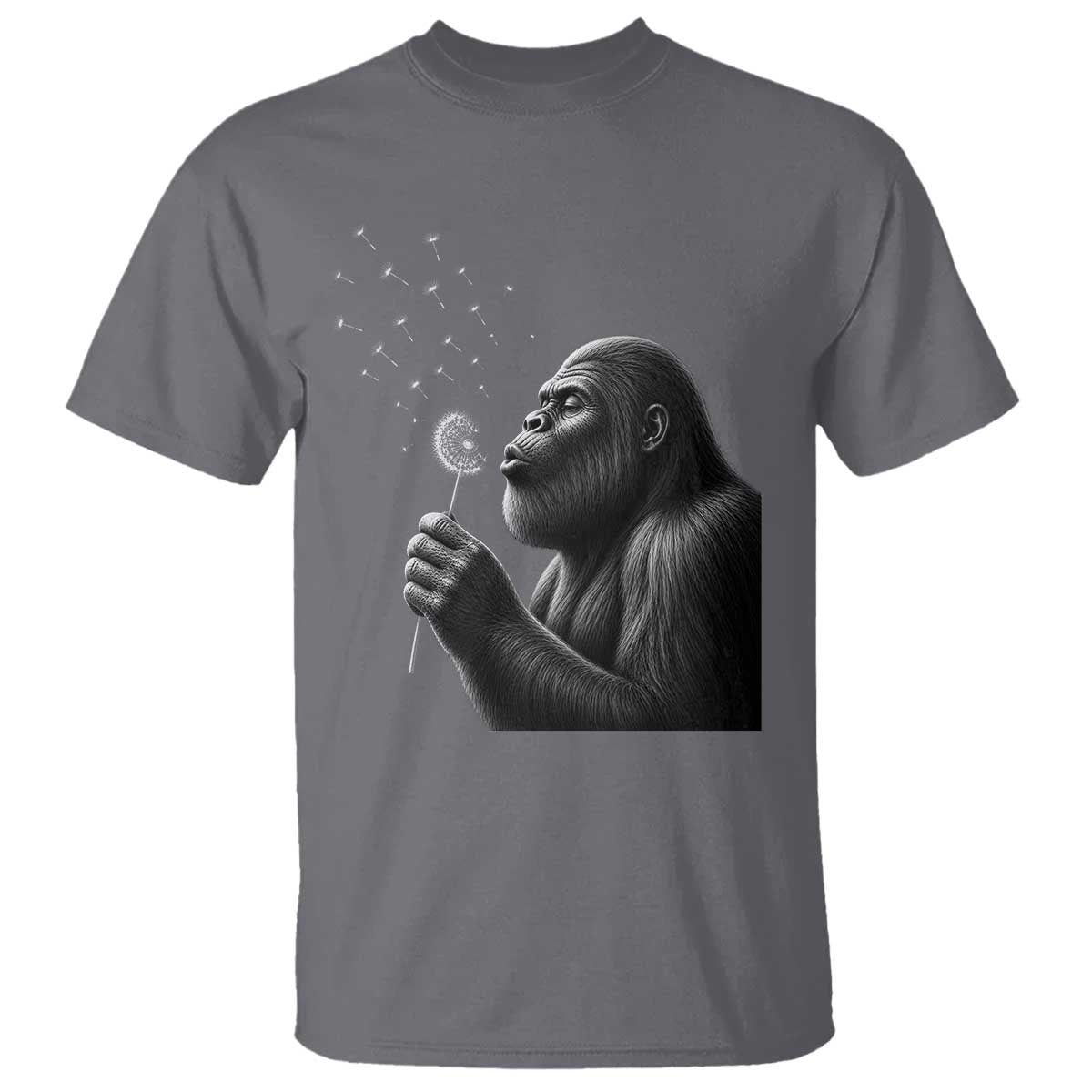 Bigfoot Blowing Dandelion T Shirt Funny Sasquatch Making A Wish TS11 Charcoal Print Your Wear