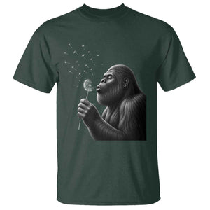 Bigfoot Blowing Dandelion T Shirt Funny Sasquatch Making A Wish TS11 Dark Forest Green Print Your Wear