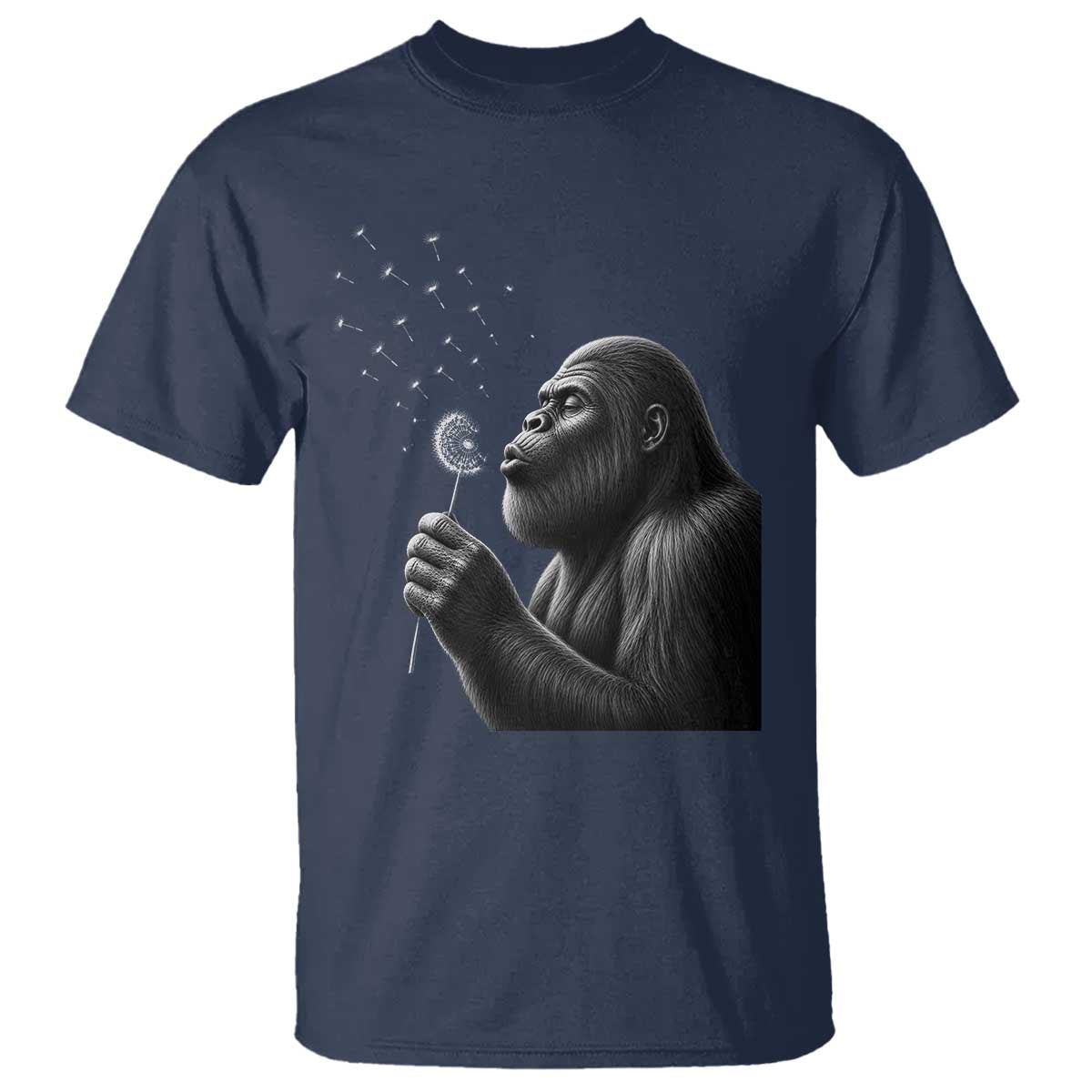 Bigfoot Blowing Dandelion T Shirt Funny Sasquatch Making A Wish TS11 Navy Print Your Wear