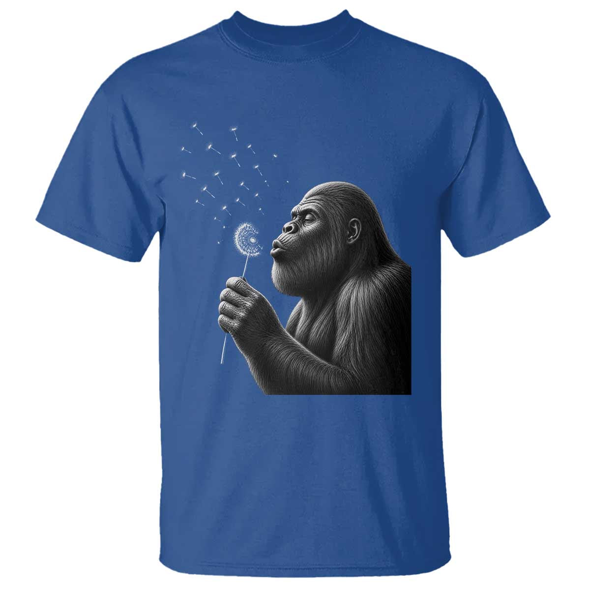 Bigfoot Blowing Dandelion T Shirt Funny Sasquatch Making A Wish TS11 Royal Blue Print Your Wear