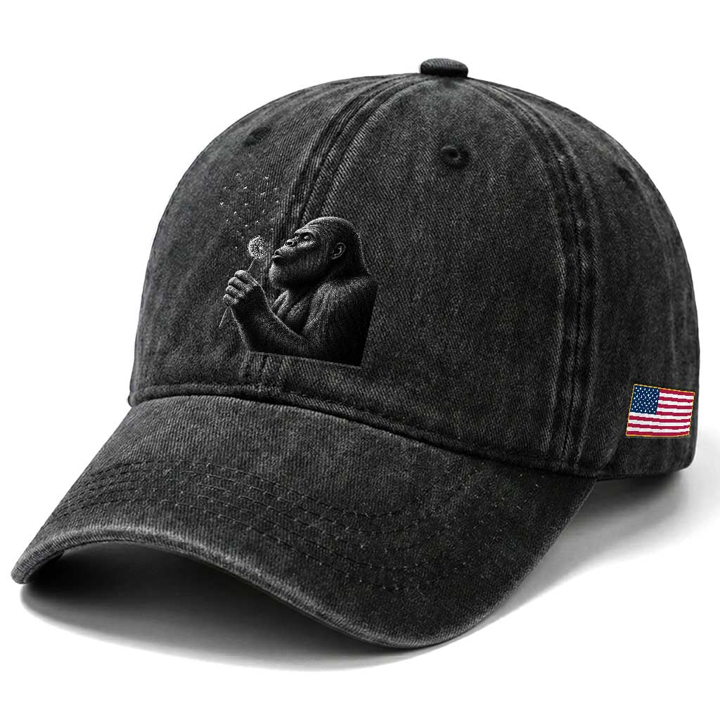 Bigfoot Blowing Dandelion Washed Cotton Baseball Cap Funny Sasquatch Making A Wish TS11 Print Your Wear