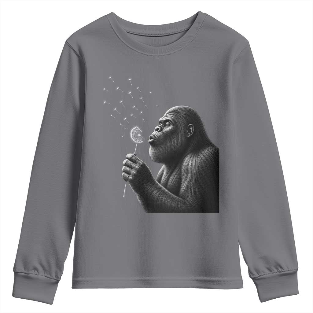 Bigfoot Blowing Dandelion Youth Sweatshirt Funny Sasquatch Making A Wish TS11 Charcoal Print Your Wear