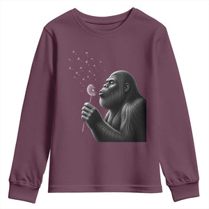 Bigfoot Blowing Dandelion Youth Sweatshirt Funny Sasquatch Making A Wish TS11 Maroon Print Your Wear