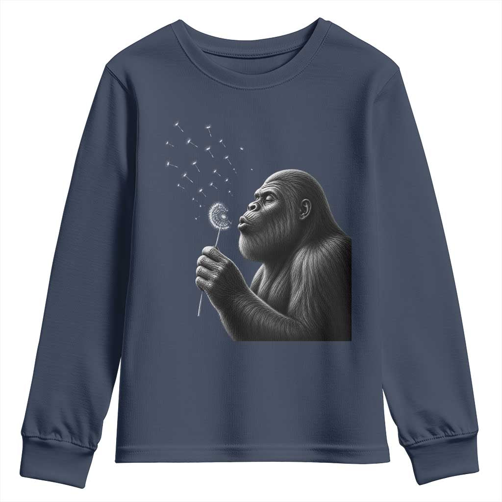 Bigfoot Blowing Dandelion Youth Sweatshirt Funny Sasquatch Making A Wish TS11 Navy Print Your Wear