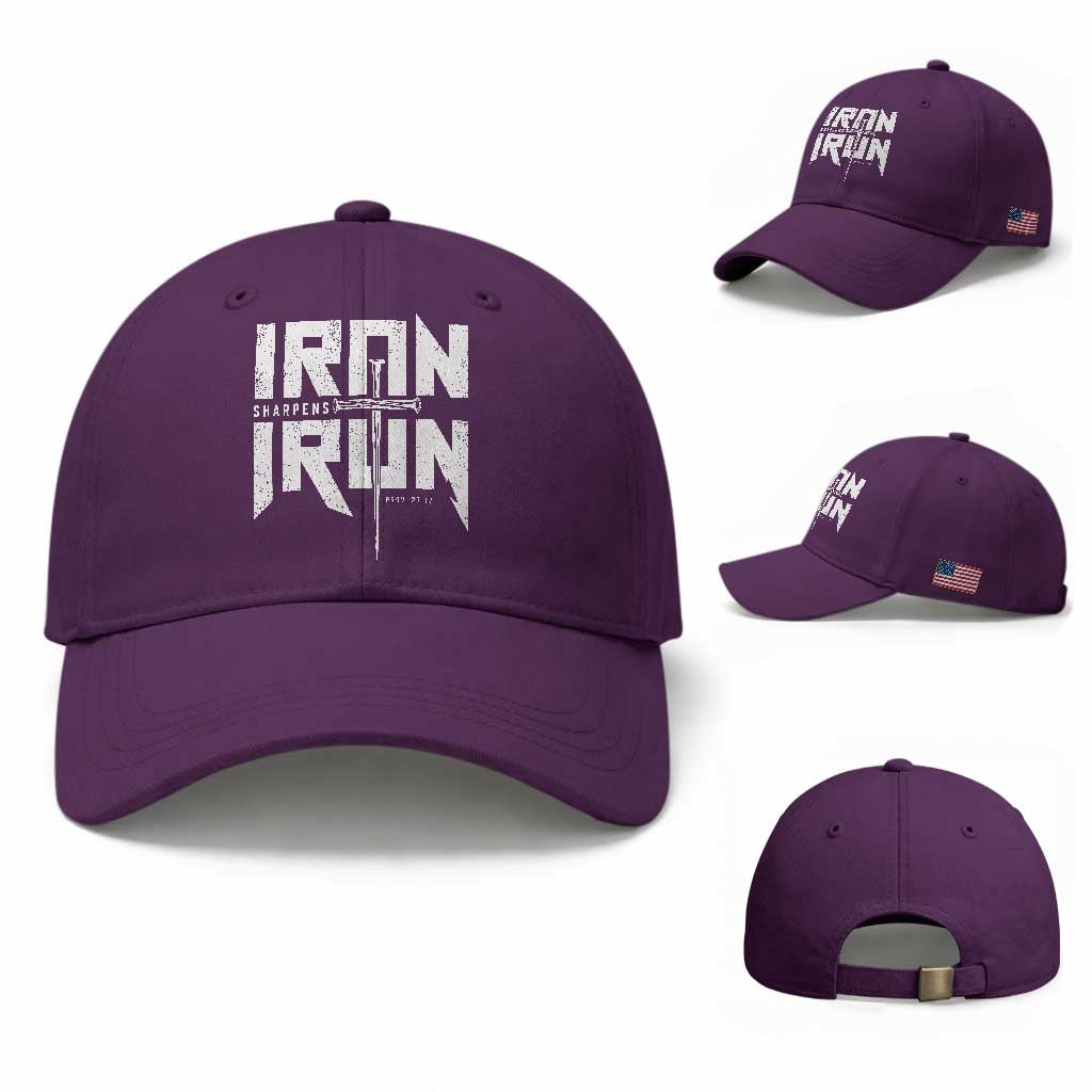 Iron Sharpens Iron Baseball Cap Christian Bible Scripture Gym Workout TS11 Baseball Cap Universal Fit Purple Print Your Wear