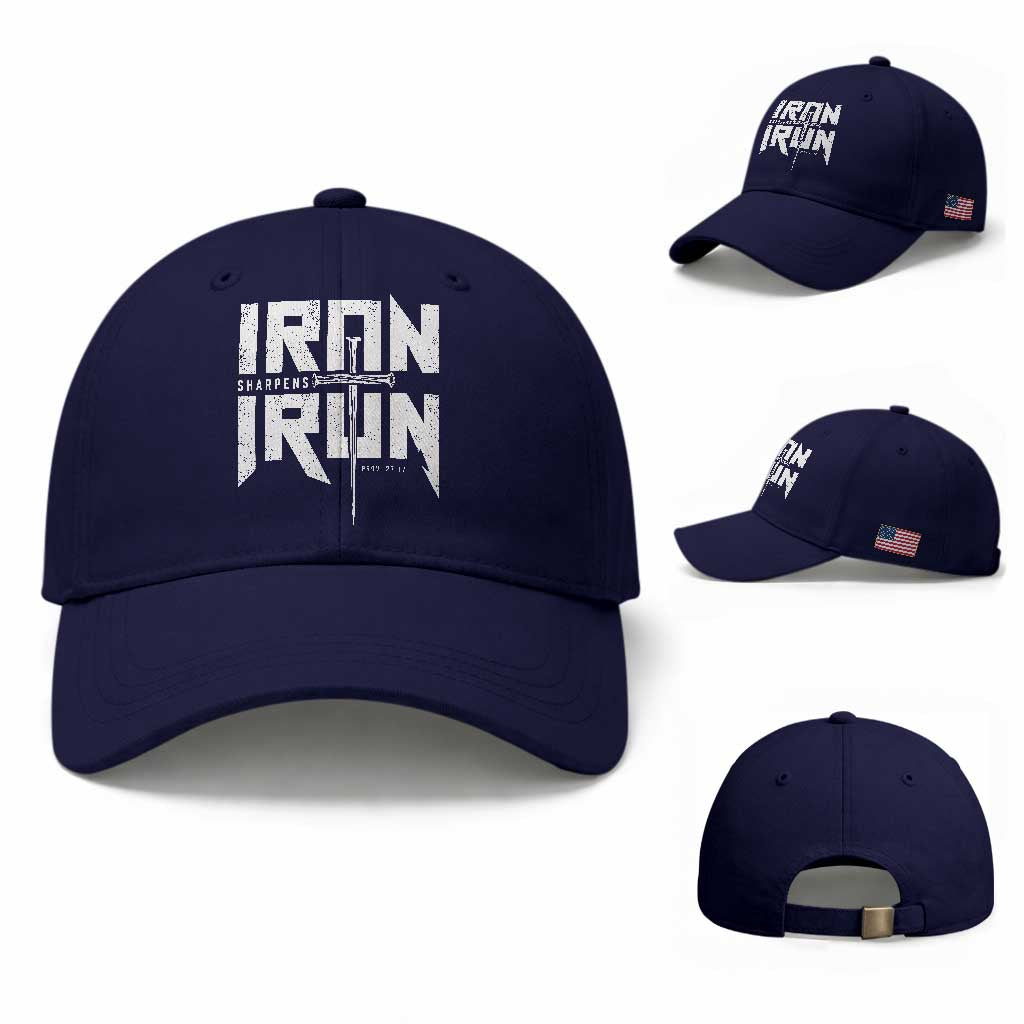 Iron Sharpens Iron Baseball Cap Christian Bible Scripture Gym Workout TS11 Baseball Cap Universal Fit Dark Blue Print Your Wear