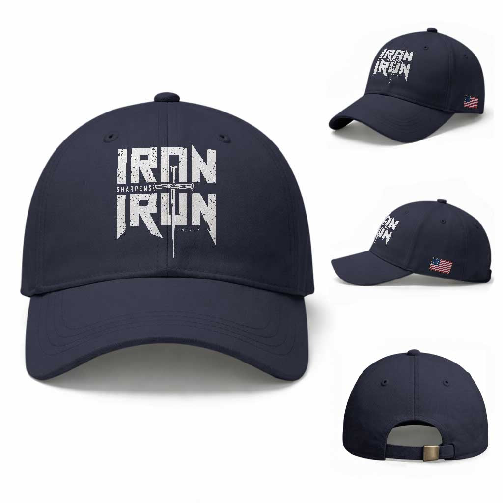 Iron Sharpens Iron Baseball Cap Christian Bible Scripture Gym Workout TS11 Baseball Cap Universal Fit Navy Print Your Wear