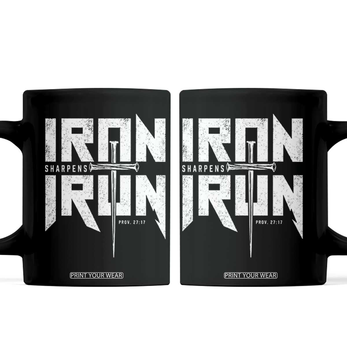 Iron Sharpens Iron Coffee Mug Christian Bible Scripture Gym Workout TS11 Black Print Your Wear