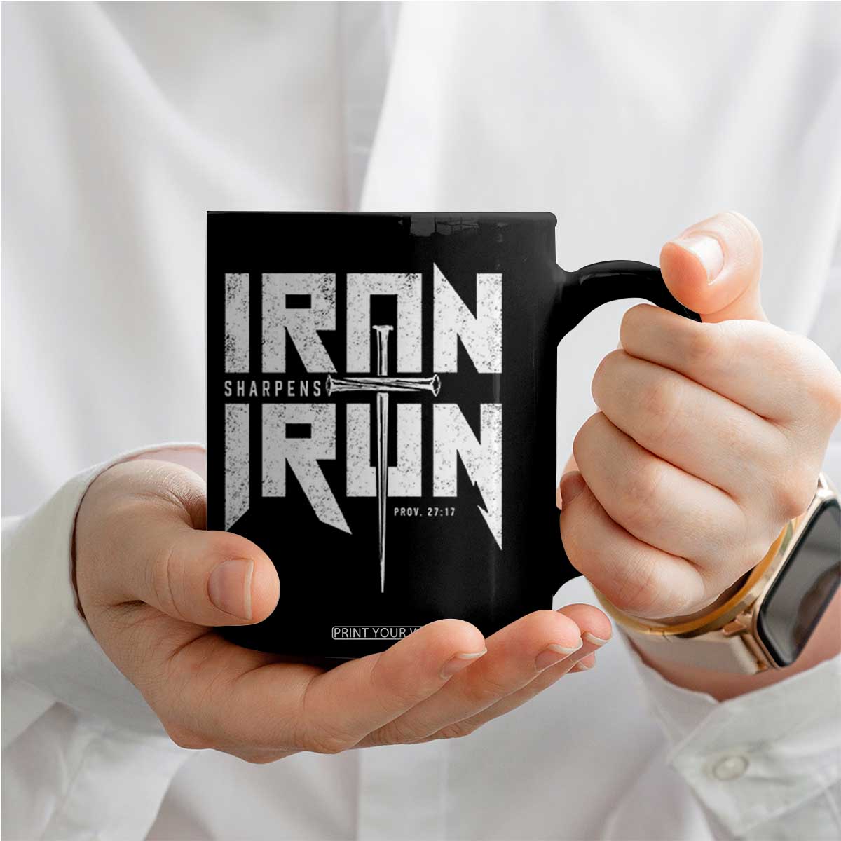 Iron Sharpens Iron Coffee Mug Christian Bible Scripture Gym Workout TS11 Print Your Wear
