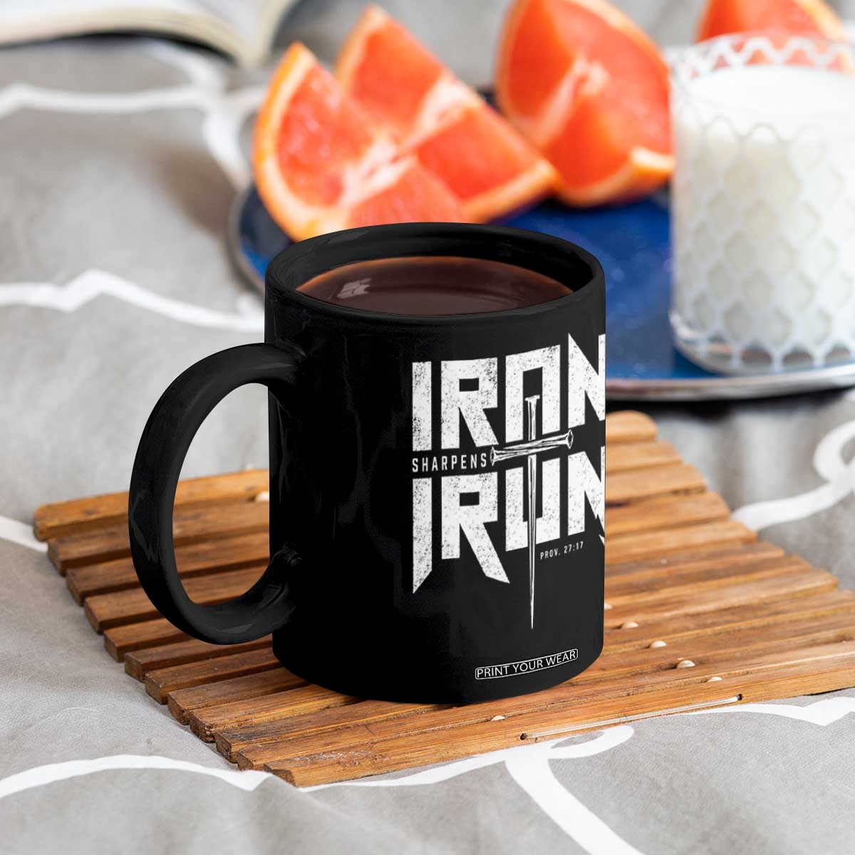 Iron Sharpens Iron Coffee Mug Christian Bible Scripture Gym Workout TS11 Print Your Wear
