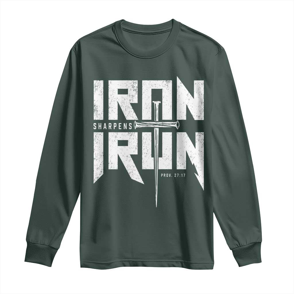 Iron Sharpens Iron Long Sleeve Shirt Christian Bible Scripture Gym Workout TS11 Dark Forest Green Print Your Wear