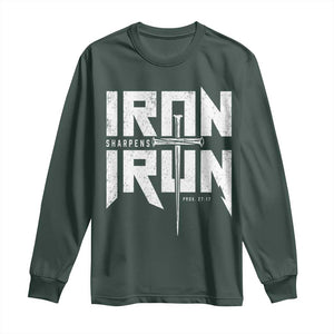 Iron Sharpens Iron Long Sleeve Shirt Christian Bible Scripture Gym Workout TS11 Dark Forest Green Print Your Wear