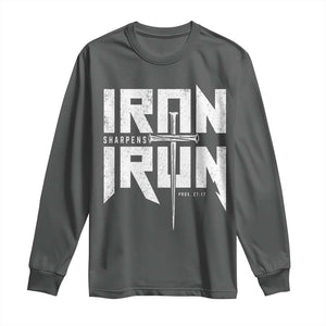Iron Sharpens Iron Long Sleeve Shirt Christian Bible Scripture Gym Workout TS11 Dark Heather Print Your Wear