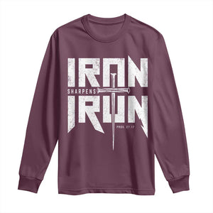 Iron Sharpens Iron Long Sleeve Shirt Christian Bible Scripture Gym Workout TS11 Maroon Print Your Wear