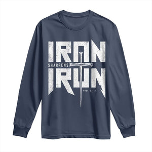 Iron Sharpens Iron Long Sleeve Shirt Christian Bible Scripture Gym Workout TS11 Navy Print Your Wear