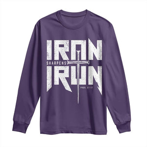 Iron Sharpens Iron Long Sleeve Shirt Christian Bible Scripture Gym Workout TS11 Purple Print Your Wear