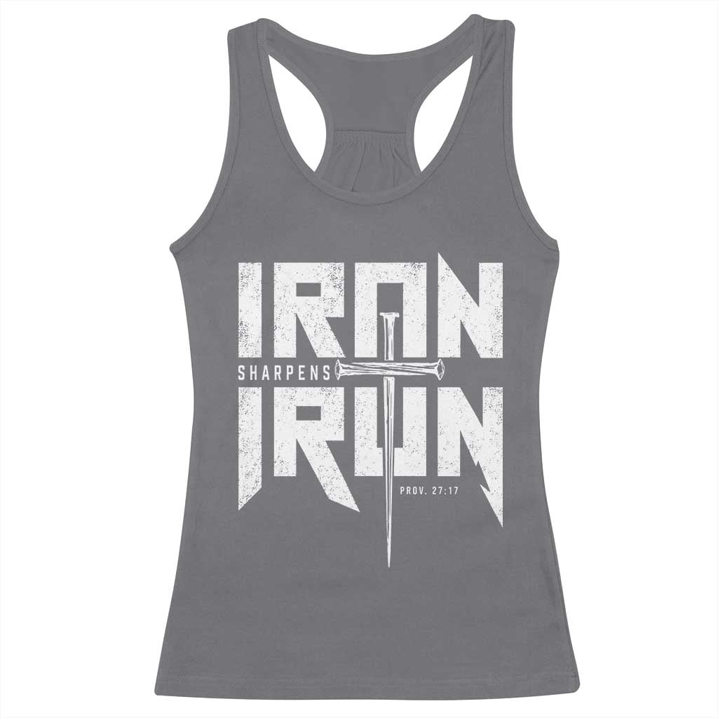 Iron Sharpens Iron Racerback Tank Top Christian Bible Scripture Gym Workout TS11 Charcoal Print Your Wear