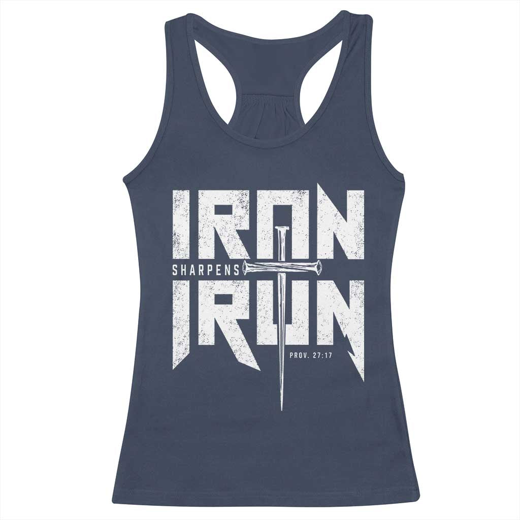 Iron Sharpens Iron Racerback Tank Top Christian Bible Scripture Gym Workout TS11 Navy Print Your Wear