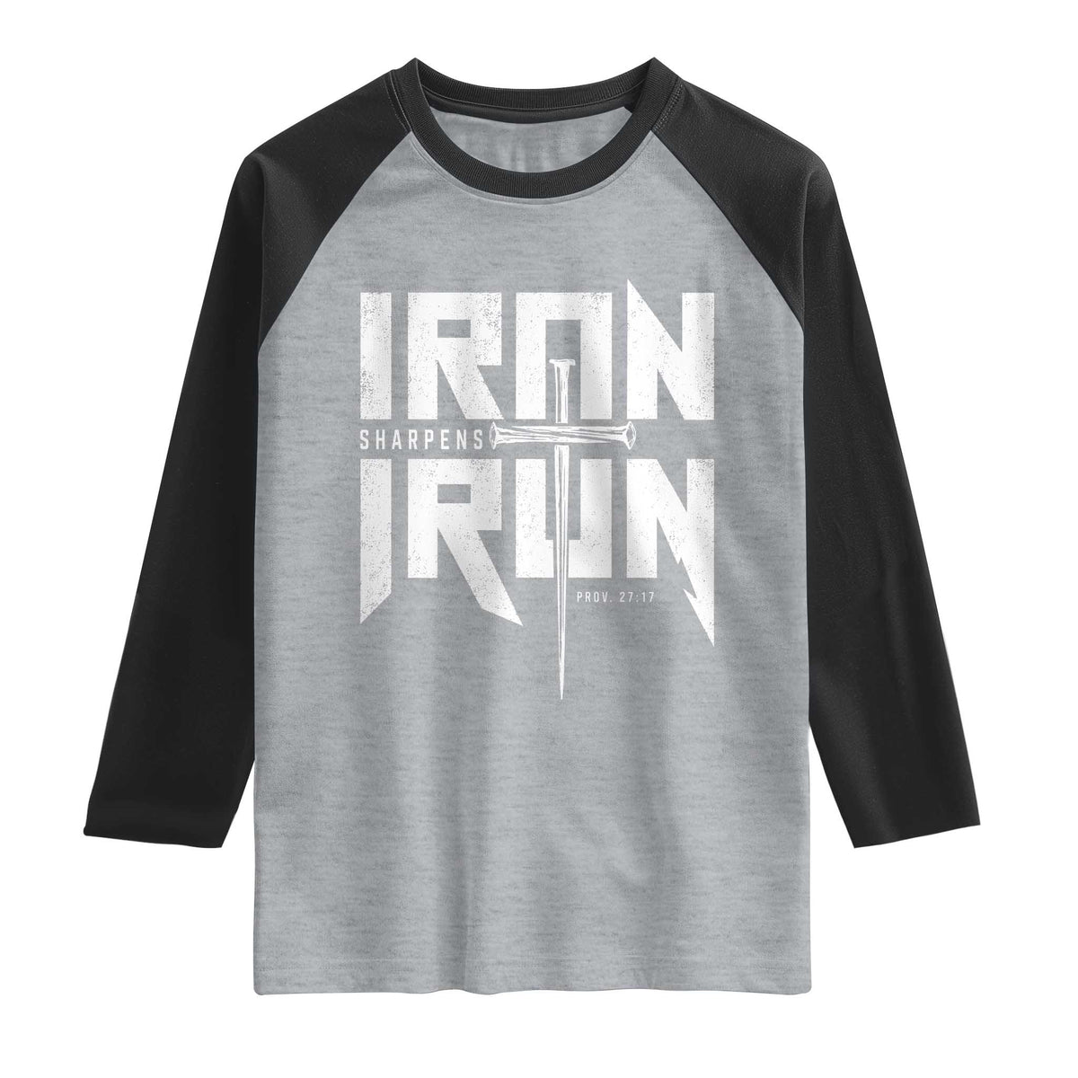 Iron Sharpens Iron Raglan Shirt Christian Bible Scripture Gym Workout TS11 Heather Gray Black Print Your Wear